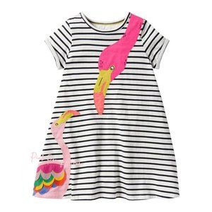 NWT 5 5T Pink Flamingo Dress Black Striped Applique Birds Girls Tunic Dresses